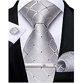 DiBanGu Mens Silk Necktie Solid Color Tie and Pocket Square Cufflink Tie Clip Set Woven Plain Ties for Men Wedding Party