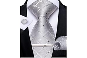 DiBanGu Mens Silk Necktie Solid Color Tie and Pocket Square Cufflink Tie Clip Set Woven Plain Ties for Men Wedding Party