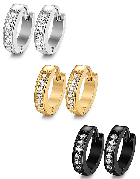Sailimue 1-3 Paare 13mm Edelstahl CZ Creolen Ohrringe für Herren Damen Hinged Huggie Ohrringe