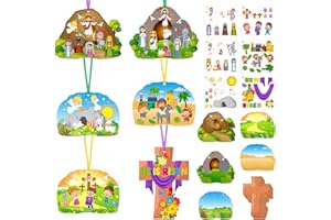 Funrous 48 Pack Easter Religious Craft Kits Easter Sticker Scene Craft Christian Cardboard He Lives DIY Ornaments for Kids for Jesus Christian Religious Sunday School Supplies 6 Styles