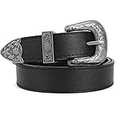 WERFORU Western Belt For Women,Cowgirl Cowboy Belt For Jeans Pants With Silver Vintage Western Buckle
