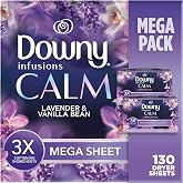 Downy CALM, Mega Dryer Sheets, Laundry Fabric Softener, Lavender and Vanilla Bean, 130 Count