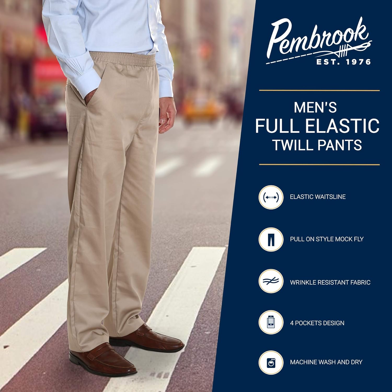 Pembrook Men's Full Elastic Waist Twill Casual Pant at  Men’s Clothing store
