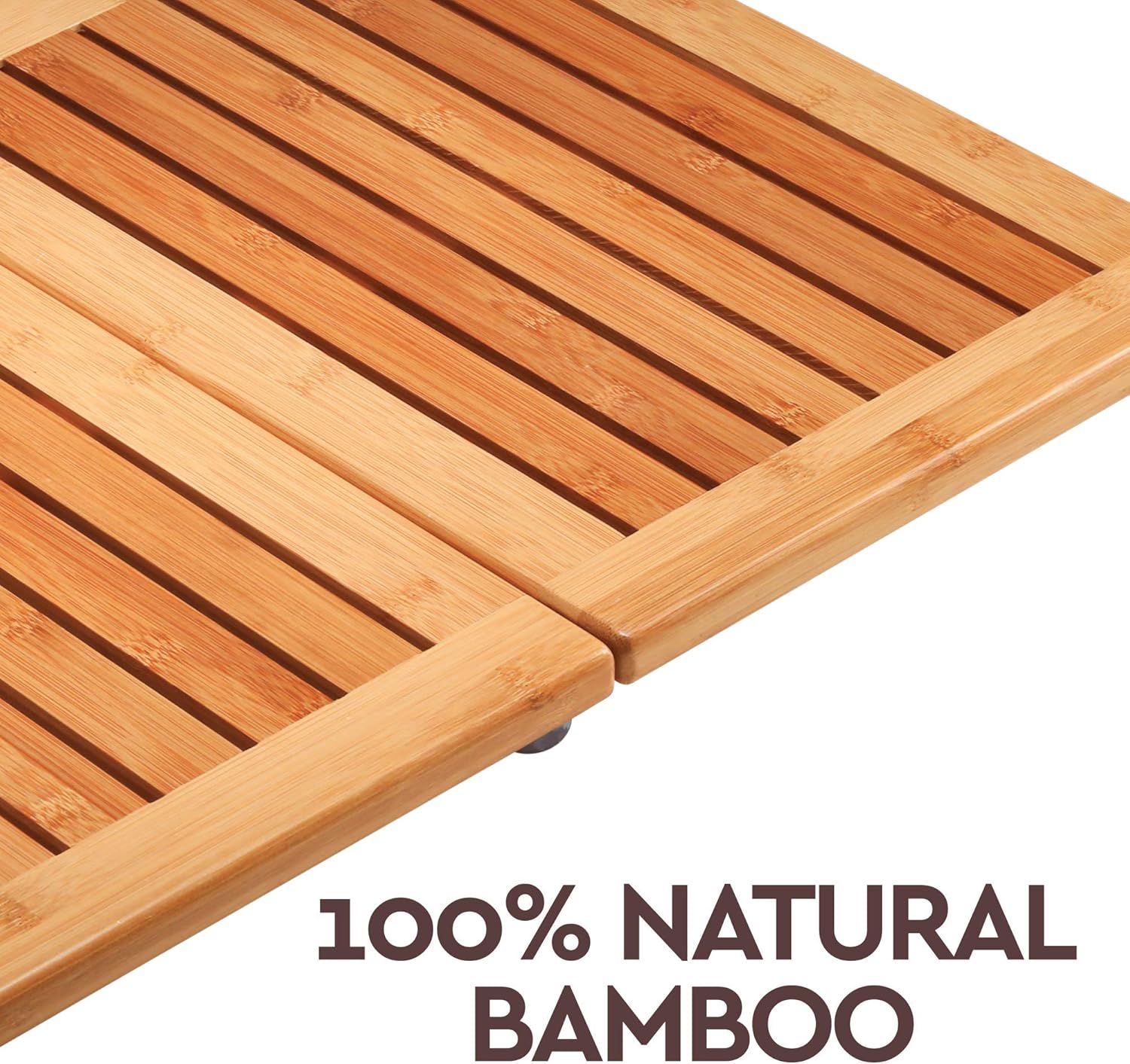 Bambusi Luxury Bamboo Bath Mat - Non-Slip Shower Floor Mat for Bathroom and Spa Folds for Easy Storage - Indoor and Outdoor Use - 18 x 24 Inches: Home & Kitchen