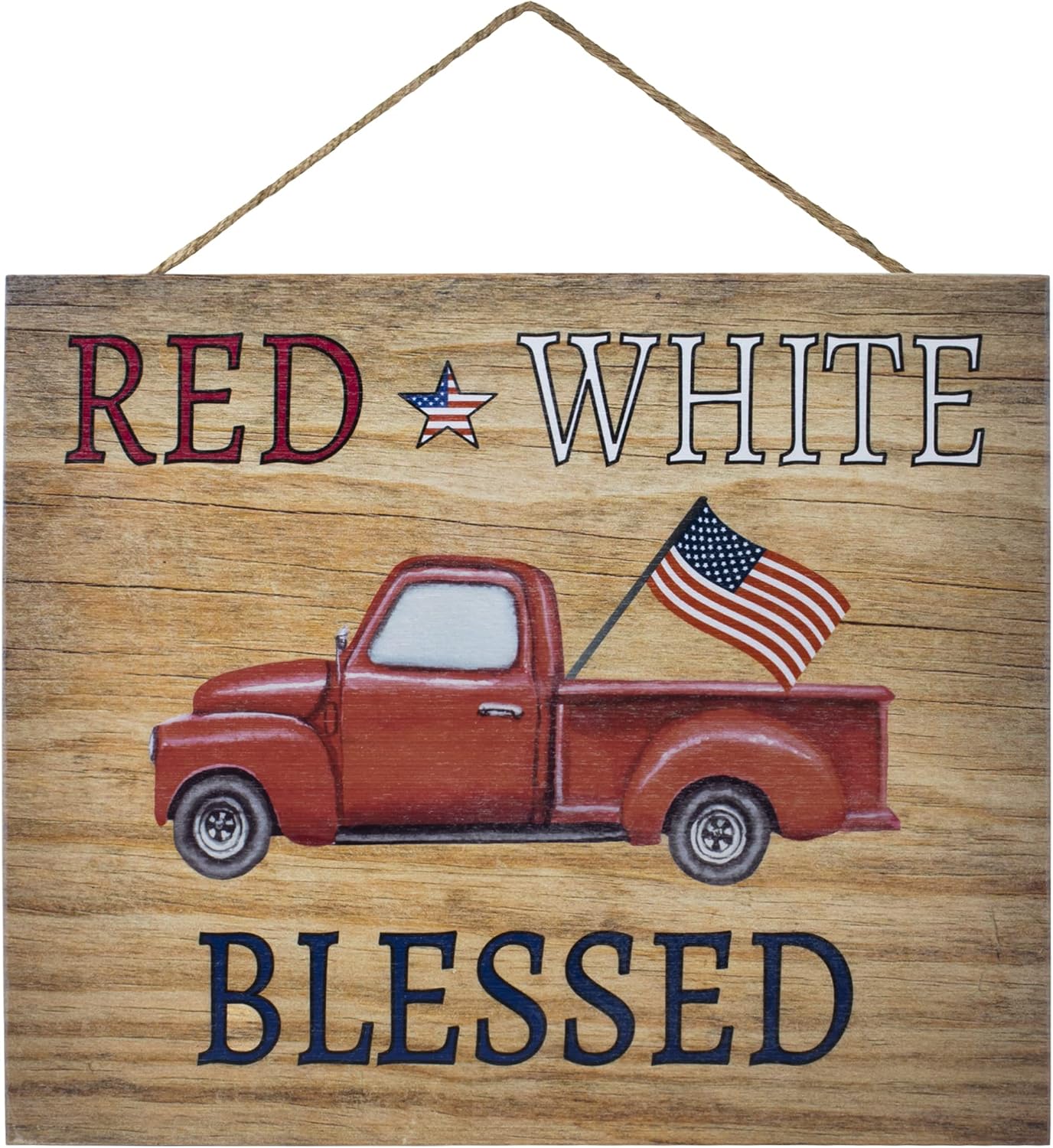 JennyGems Red White Blessed | Wooden Patriotic Sign | Red Truck Decor | 4th of July Plaque | Home Accent | Wood Sign | Made in USA