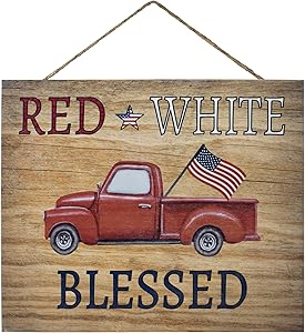 JennyGems Red White Blessed | Wooden Patriotic Sign | Red Truck Decor | 4th of July Plaque | Home Accent | Wood Sign | Made in USA