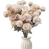 12 pcs Fake Silk Pompon Mum Artificial Flowers, Fake Fall Flowers for Vase, 21" Faux Kiku Flowers Mini Chrysanthemums, Autumn Floral Stems Assorted Silk Mums Balls for Wedding Centerpieces Home Decor