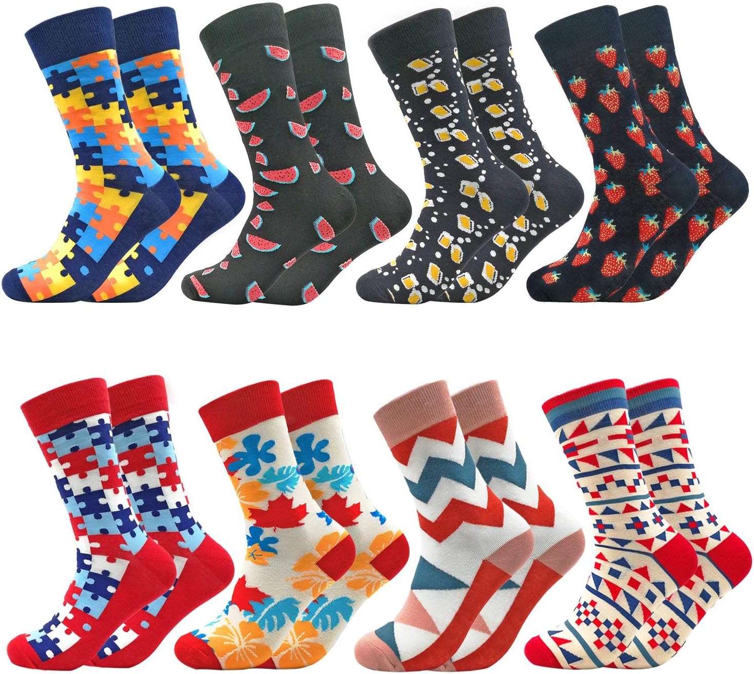 Fun Colorful Socks Patterned Funky Happy Crew Sock Combed Cotton Stockings Packs