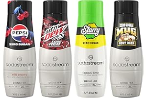 SodaStream Pepsi Wild Cherry, MTN Dew Code Red, Starry & Mug Root Variety Pack, Zero Sugar, 440ml Pack of 4