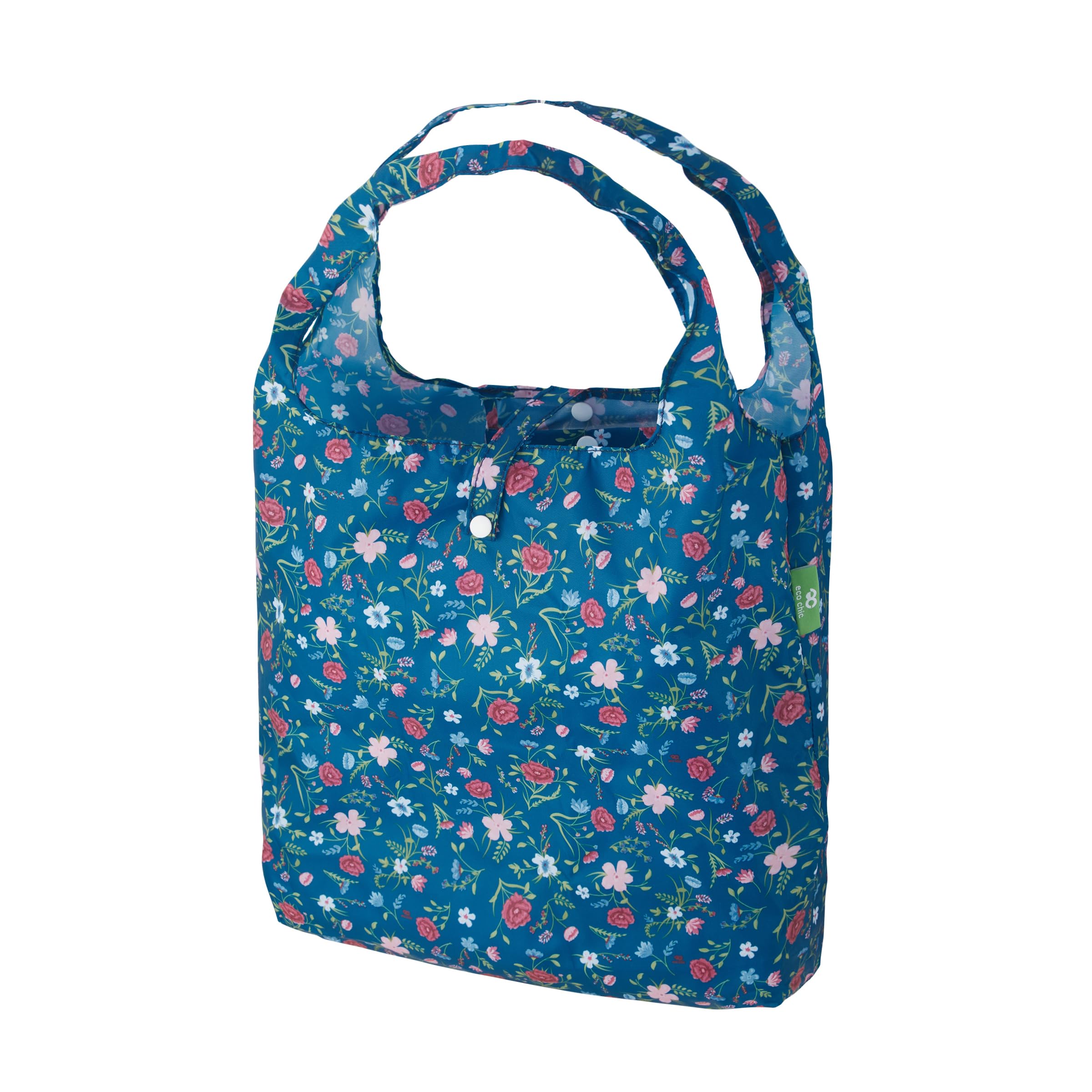 ECO CHIC Lightweight Foldable Reusable Shopping Bag Water Resistant Tote Bag (Floral Navy)