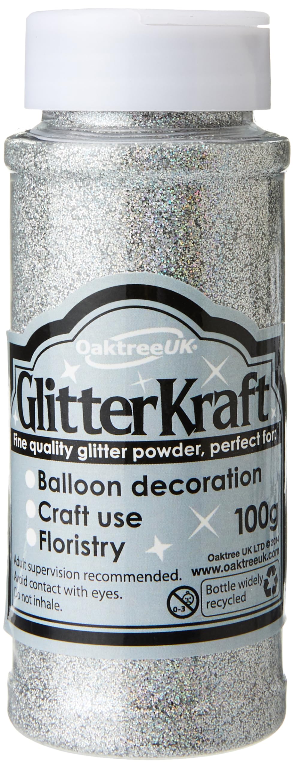 ELEGANZA Glitter Kraft Fine Glitter 100g Bottle Holographic Silver
