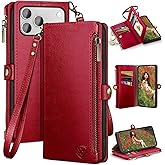XcaseBar compatible with iPhone 17 Pro 6.3" Wallet case with Zipper Credit Card Holder【RFID Blocking】,Flip Folio Book PU Leather Phone case Shockproof Cover Women Men for Apple 17 Pro case Red