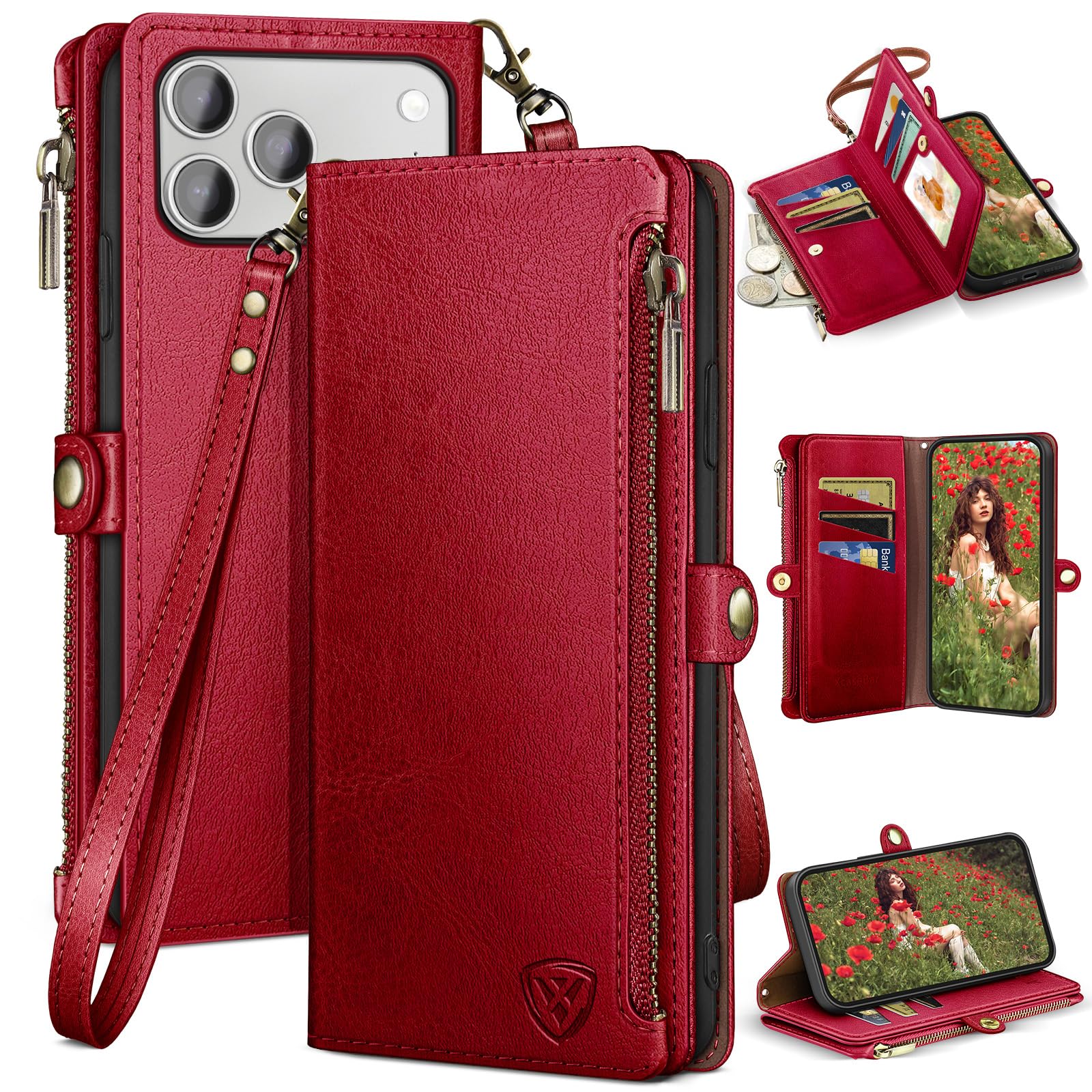 Photo 1 of ***MISSING PARTS***
XcaseBar Compatible with iPhone 17 Pro 6.3" Wallet case with Zipper Credit Card Holder?RFID Blocking?,Flip Folio Book PU Leather Phone case Shockproof Cover Women Men for Apple 17 Pro case Red