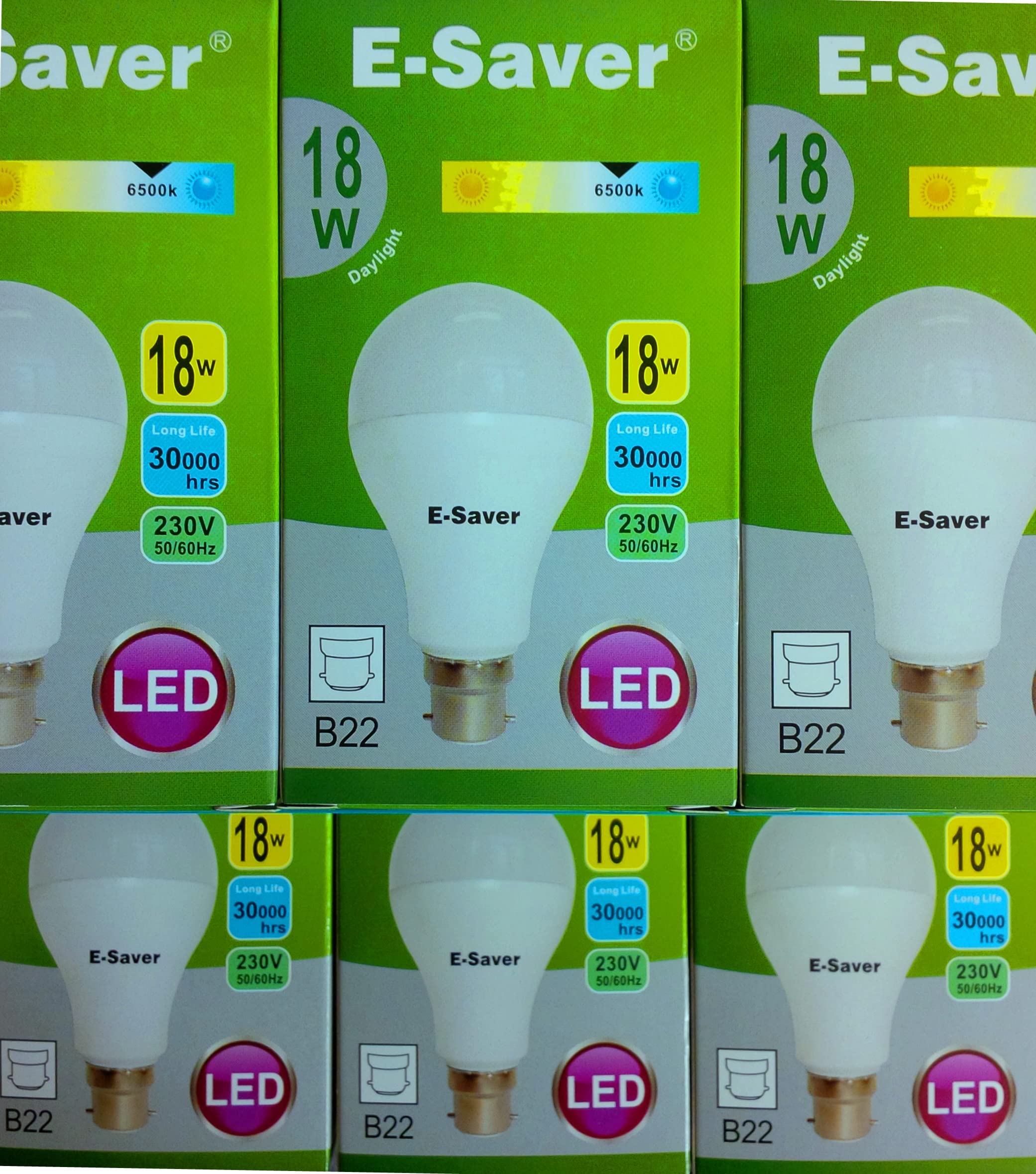 E-Saver - LED Standard GLS A60 (Globe) - Led Light Bulbs - 18w - (Pack of 6) - Daylight 6500+k - Bayonet Light Bulb - (B22- B22d)