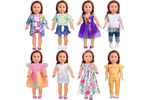WONDOLL 18-Inch-Doll-Clothes and Accessories - 8 Sets American Doll Clothes Compatible with All 18 inch Dolls Outfits Christmas Birthday Gift for Girls