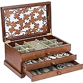 Kendal Wooden Jewelry Box for Women, Real Wooden Jewelry Holder Organizer Box with Four Leaf Clover Patterns, Graduation Gift Jewelry Boxes for Storage Earrings Rings Bracelet, Ideal Gift for Mom