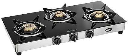 Sunflame GT Regal Stainless Steel 3 Burner Gas Stove, Black
