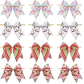 Meseey 12 Pcs Christmas Bows 6 Inch Pink and Green Candy Cane Stripe Swirl Polka Dots Light Lollipop Ribbon Bows for Tree Wreaths Gift Wrapping Garland Party Holiday Home Decor (Pink, Mix)