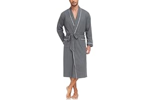 EA'S SECRET Men's 100% Cotton Robes Lightweight Long Sleeve Kimono Bathrobe Soft Over the Knee Sleepwear