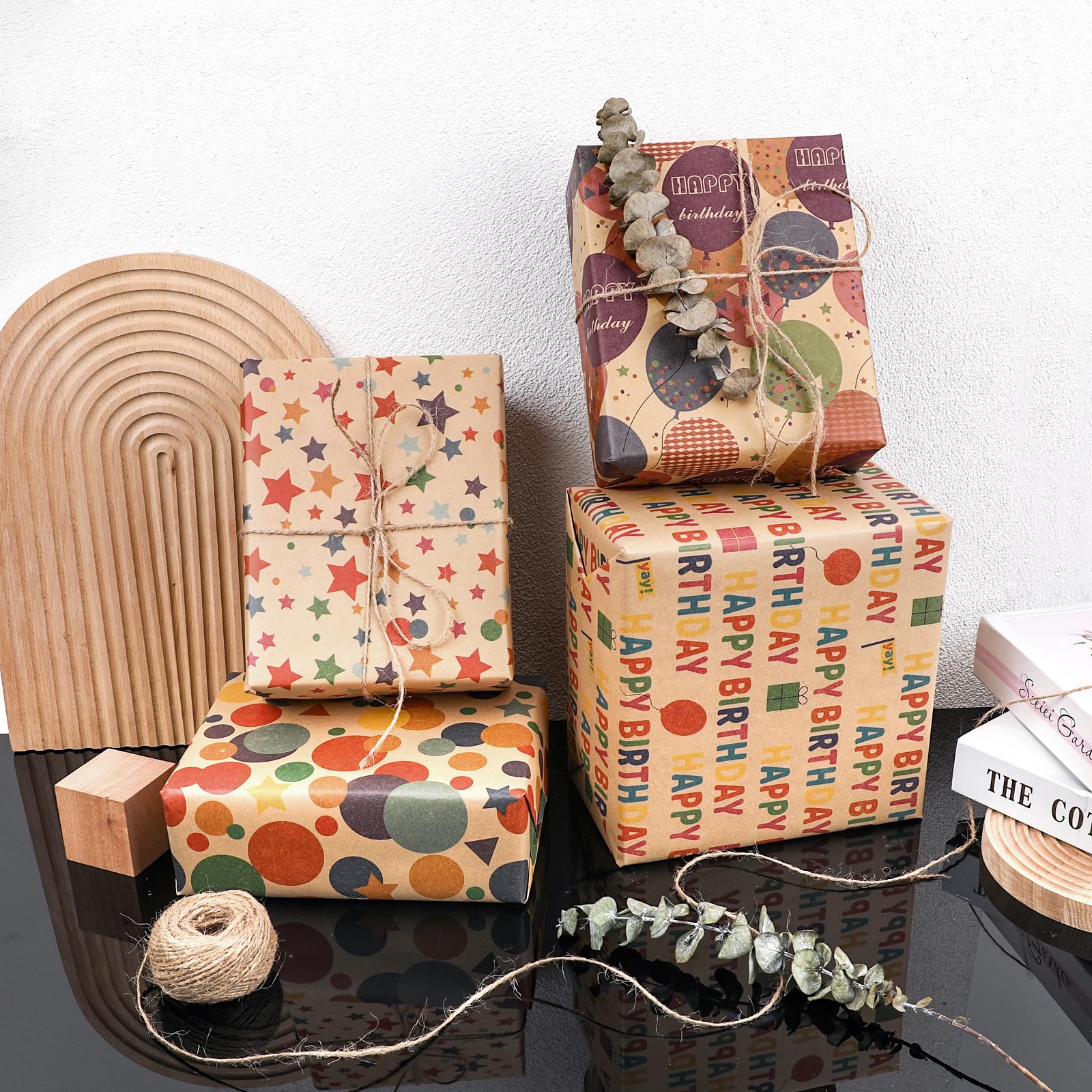 NESCCI Birthday Wrapping Paper,Gift Wrapping Paper Roll,Kraft Wrapping Paper-17 inch X 32.8 Feet Per roll,Colorful Happy Birthday Pattern For Boys Girls, Perfect For Birthdays Party, Baby Shower