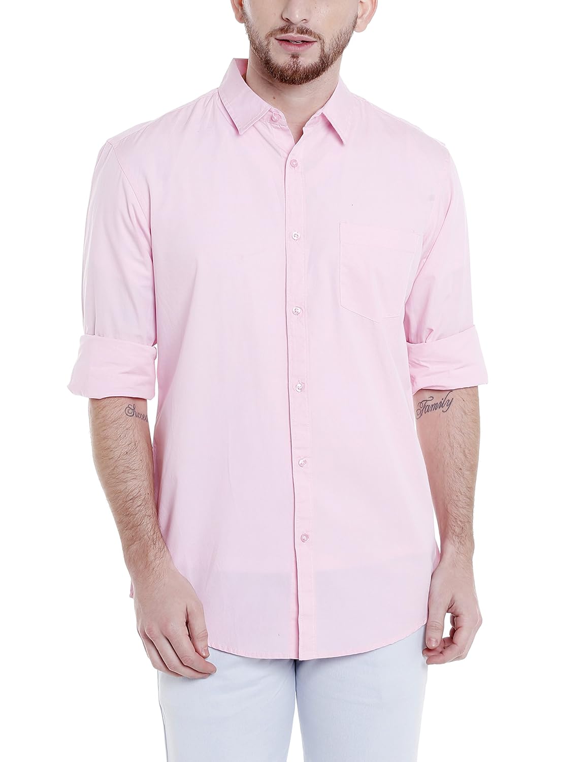 dennis lingo men's cotton pink solid casual shirt