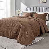 Kingnex Oversized King Bedspreads 128x120 for Tall Bed Lightweight 3 Piece Coverlet Set 1 Extra Wide Quilt 2 Pillow Shams Coffee
