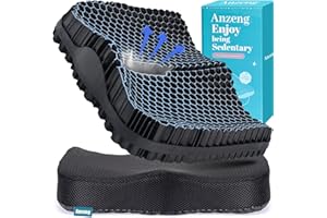Anzeng Gel Seat Cushion for Long Sitting & Hip Pain Relief (Large Size) - Cooling 3D Cushions for Office Chair, Car, Wheelchair, Breathable & Non-Slip Cover with Pressure Relief Technology