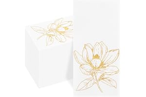 Joyido 50 Pack Gold Magnolia Napkins - Gold Floral Disposable Napkins - Cloth-Like Feel Dinner Paper - Retro Heavy Duty Hand Towels for Bathroom Wedding Holiday Party Bridal Decorative Towels