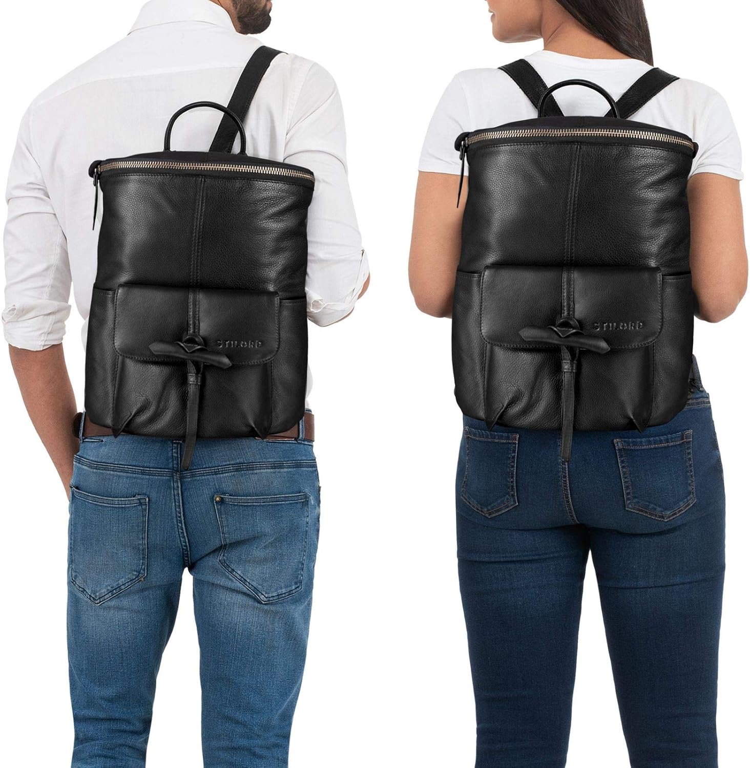 STILORD "Fernandez" Vintage Backpack Leather Large Men Women Business Office for 13.3 inch MacBooks Genuine Leather Colour:Black - Image 3