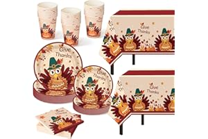 Childom Thanksgiving Party Supplies,102 Pcs Give Thanks Themed Party Set,Thanksgiving Decoration Dinnerware Set,Disposable Tablecloths Plates Cups Napkins Tableware For Fall Home Dinner Picnic Parties