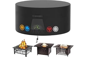 Superay 32 inches Fire Pit Cover Round - 600D - Weather Resistant and Waterproof, Air Vents, Premium Patio Outdoor Cover, Fits for 28 / 30 / 31 / 32 inch Fire Pit Table (32" DIA × 16" H, Black)