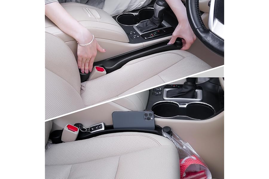 Givifive Car Seat Gap Filler Set of 2, Soft Foam Multifunctional Seat Side Gap Filler with Organizer & Hook Function, 3in1 Ga