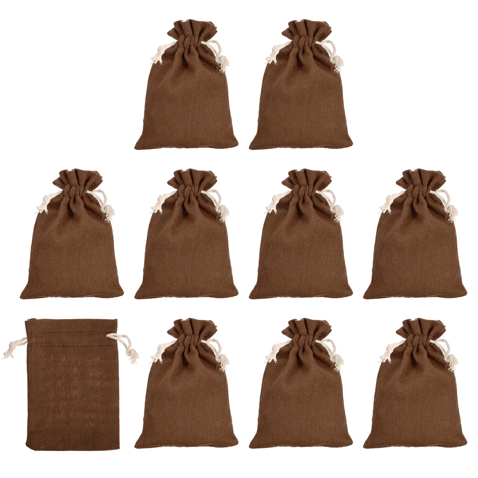 PATIKIL 6"x4" Coin Money Sacks Bag, 10 Pack Bank Deposit Change Transit Bags Cash Bag with Drawstring Currency Bags Gift Bag Style 4, Brown