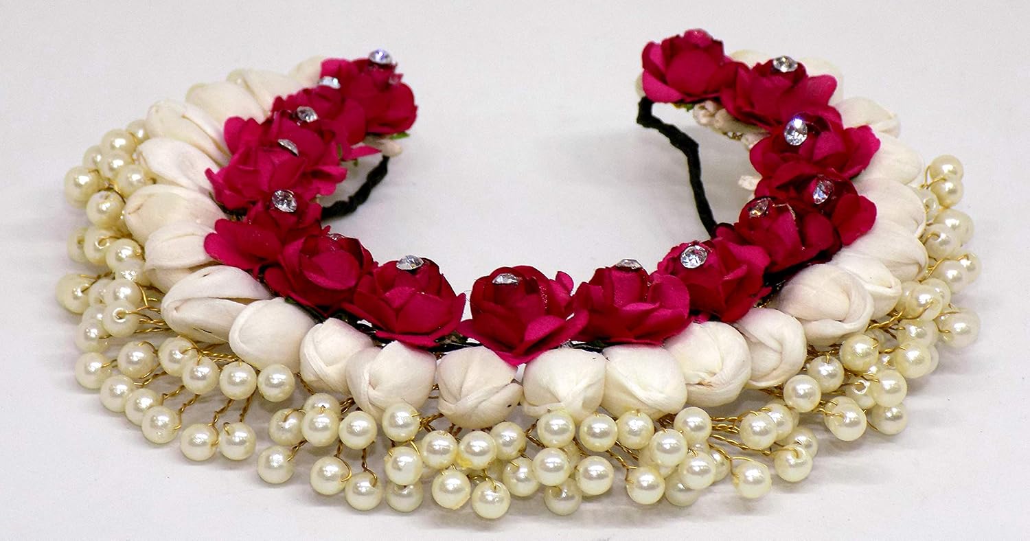 Ekan South Indian Bridal Hair Bun Gajra Diamond With Pearl For