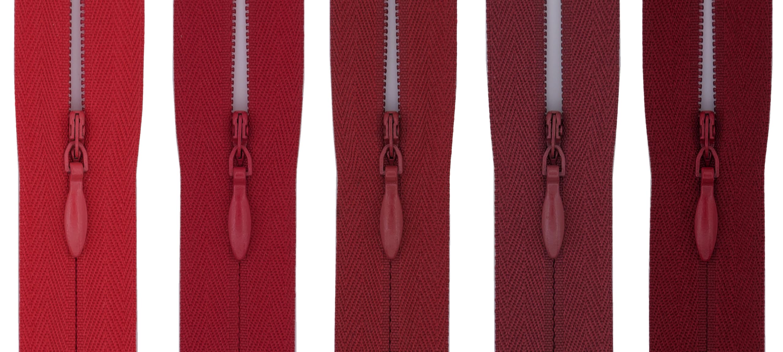 #3 Invisible Zip 16 Inch (40cm) – Pack of 5 Close-End Concealed Zippers, Woven Tape, 5 Different Shades, Smooth Nylon Coil – Dressmaking, Skirts & Cushion Covers (Classic Red)