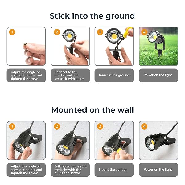 SMIFUL YARD SPOT LIGHTS WARM WHITE OUTDOOR SPOTLIGHTS, 3000K 120V LED LANDSCAPE LIGHTS WATERPROOF UPLIGHTS WITH SPIKED STAND FOR YARD HOUSE LAWN FRONT PORCH US 3 PLUG (4 LIGHTS)