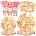 Juhap Groovy Boho Party Tableware Set – 40 Pieces, Hippie Retro Theme