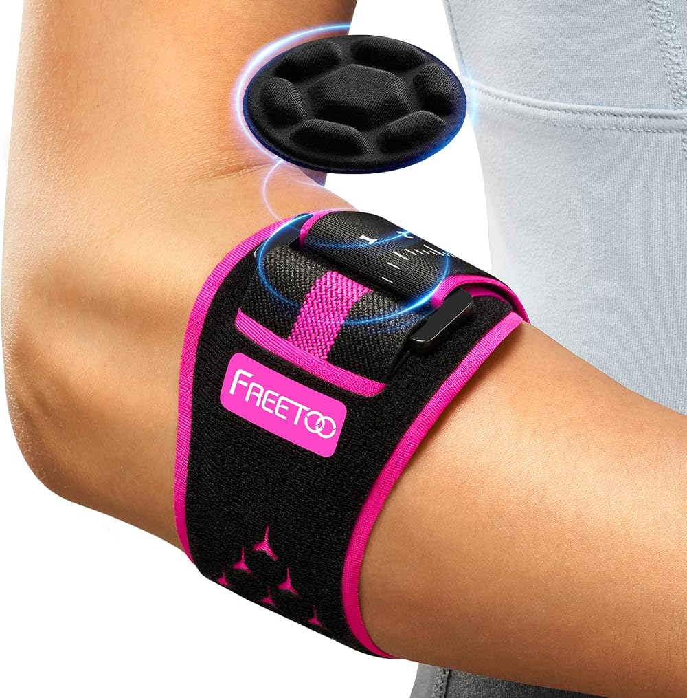 FREETOO Doctor Approved Tennis Elbow Support Strap for Men Women Rose Red