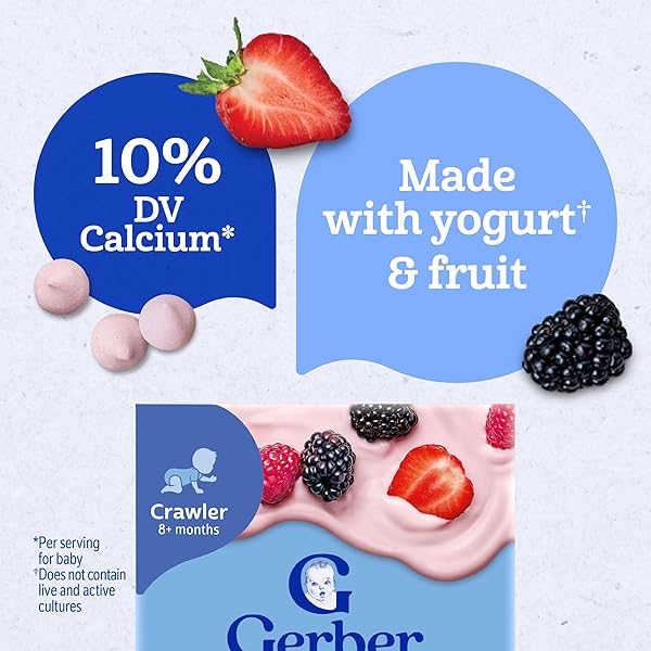 GERBER STAGE 3 BABY FOOD SNACKS, STRAWBERRY & MIXED BERRIES YOGURT MELTS, BABY SNACKS, 4PK