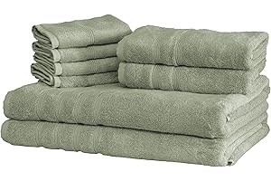 Mosobam Luxury Turkish 8pc XL Towel Set 35X70 16X30 13X13 Seagrass Green 700 GSM Bamboo Viscose & Aegean Turkish Combed Cotton