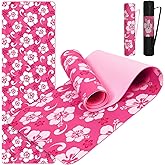 2 Pcs Pink Yoga Mat for Women Men 1/4 Inch Extra Thick Hawaiian Hibiscus Yoga Mat Non Slip, 72