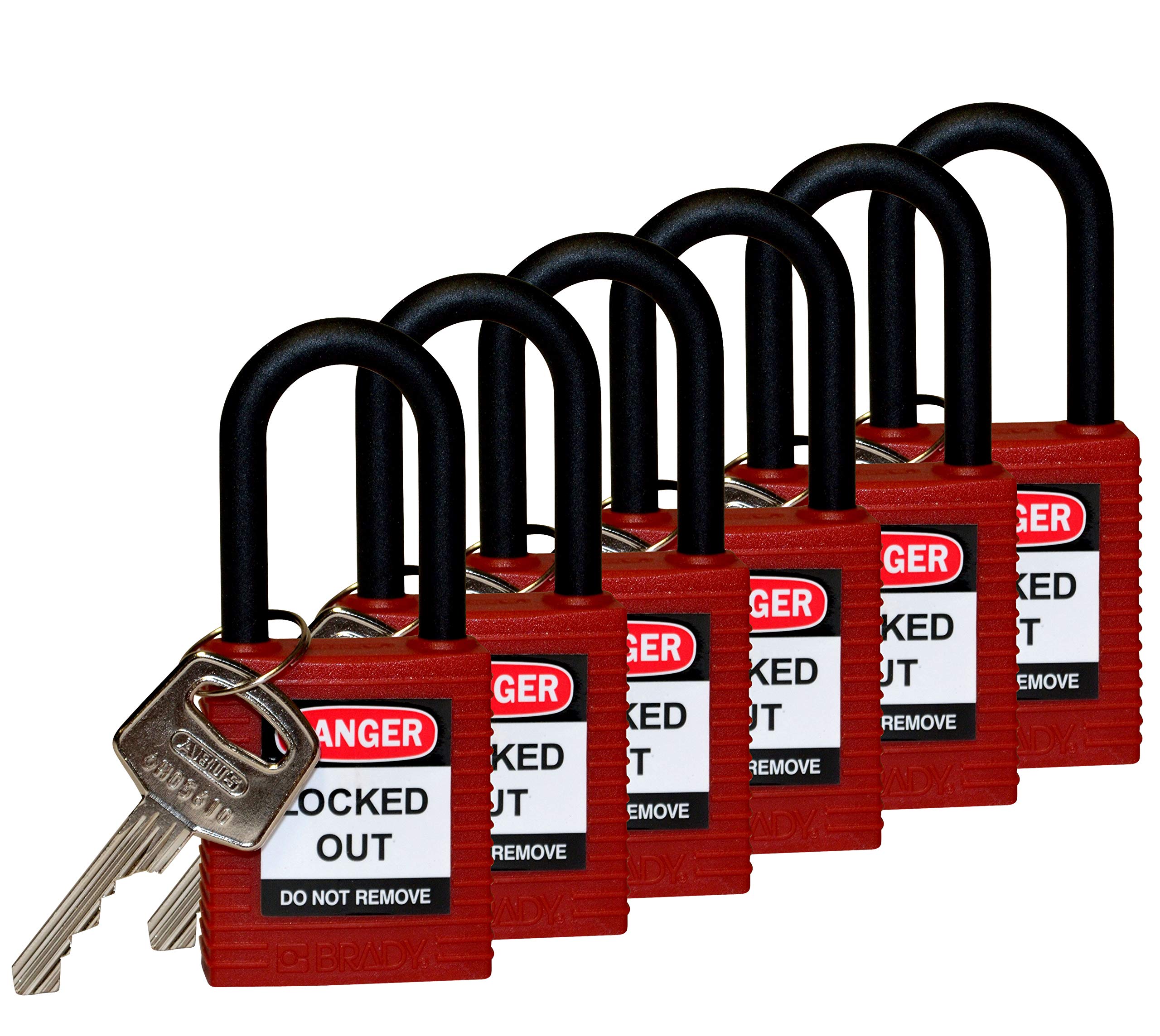 Security Padlock with Nylon Shackle, 38mm x 86.50mm x 19.50mm, Red, Pack of 6