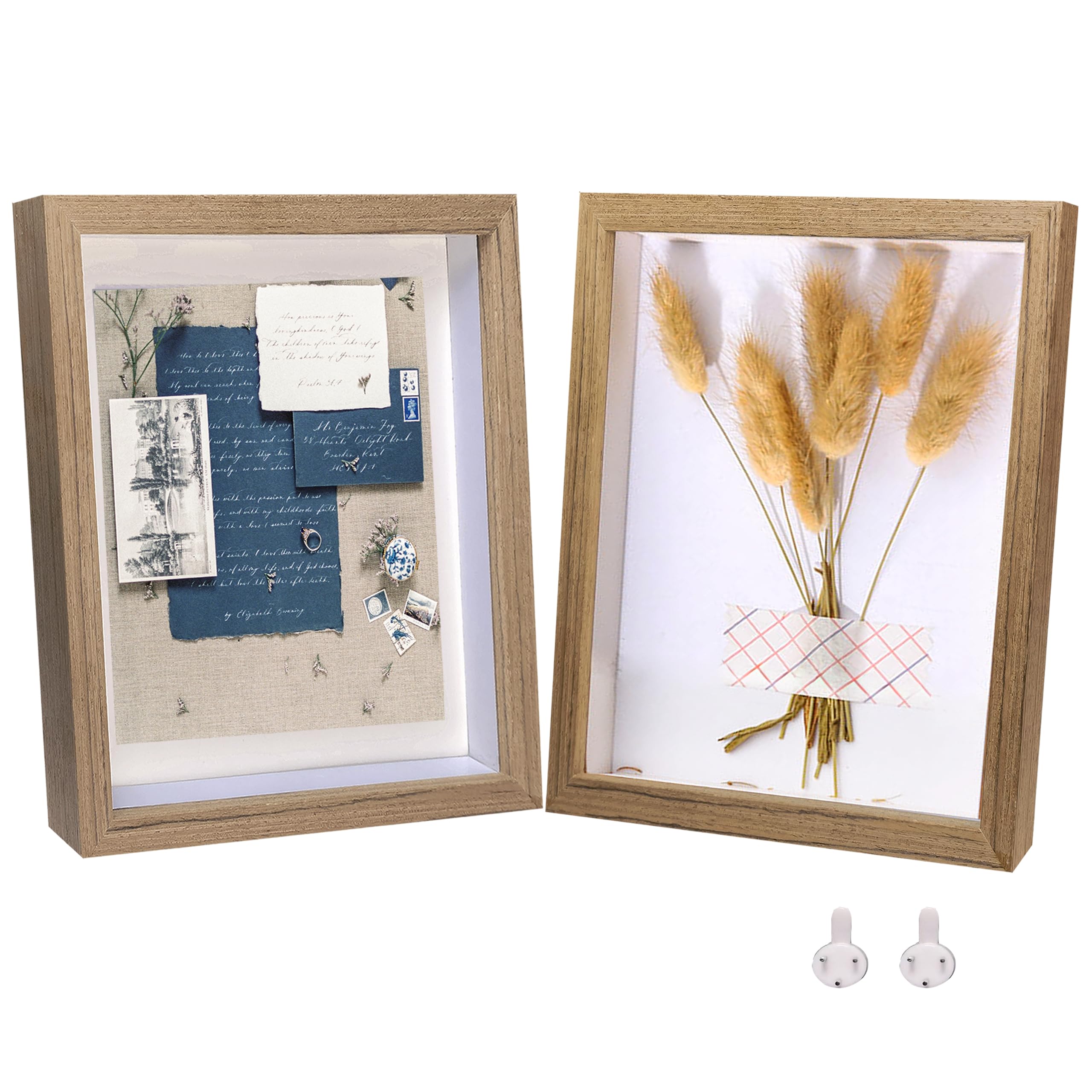 Houstimi Shadow Box Frame 8x10 Dark Wood Picture Frames 3D Deep Box 2 Pack Small Shadow Box Display Case Made of Solid Wood and Real Glass Internal Depth 0.6 inches