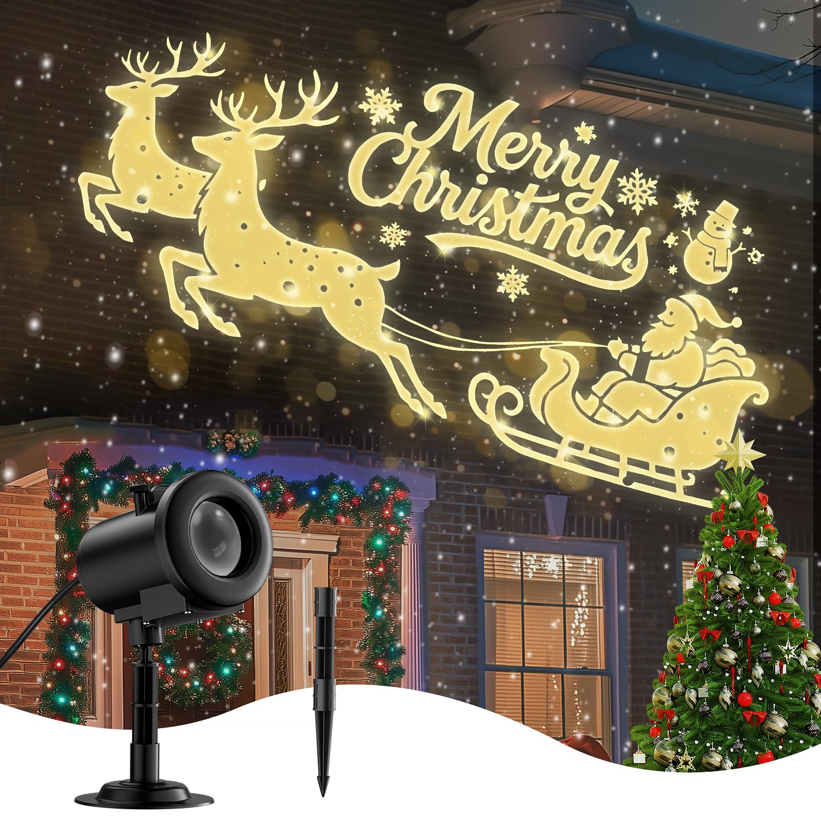 Photo 1 of 12 in 1 Christmas Projector Lights Outdoor, 3D Dynamic Santa Sleigh/Nativity/Green Monster/Ghost/Spider/Bat Christmas Decor,Night Lights for Party Home Window Wall Holiday Decor