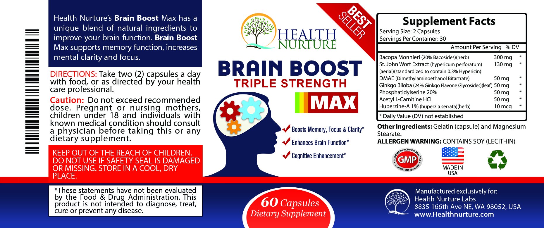 Health Nurture Brain Boost Maximum Strength Best Brain Supplement