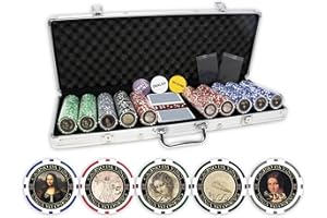 DA VINCI Masterworks Poker Chip Set with 500 Chips with Denominations, 2 Decks of Cards, 3 Dealer Buttons and 2 Cut Cards