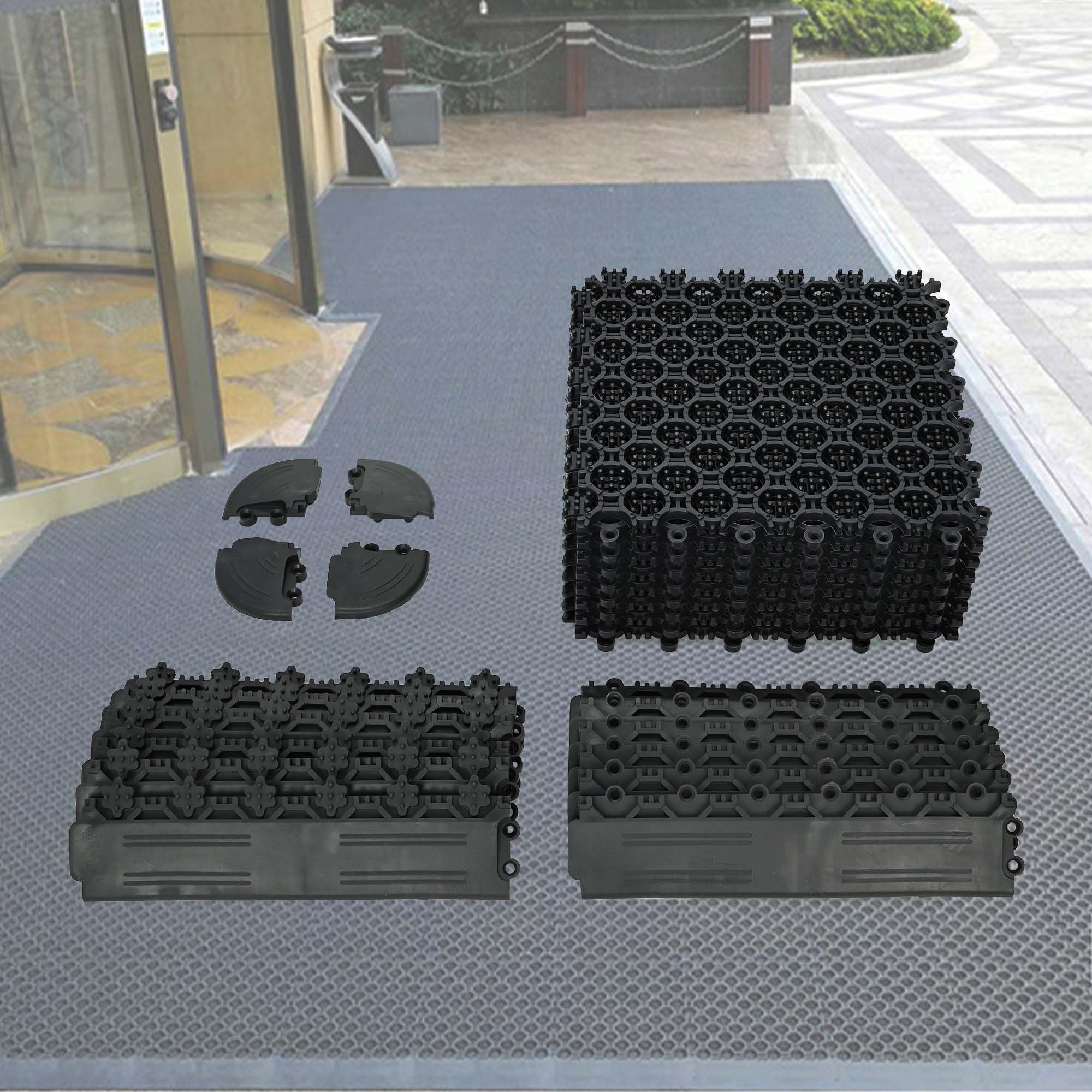 Photo 1 of jxgzyy Commercial Grade Drainage Mats, 8Pcs 8" x 8" Interlocking Outdoor Mat, Custom Shapes, for Supermarkets, Shopping Malls Entrances and Wet Areas