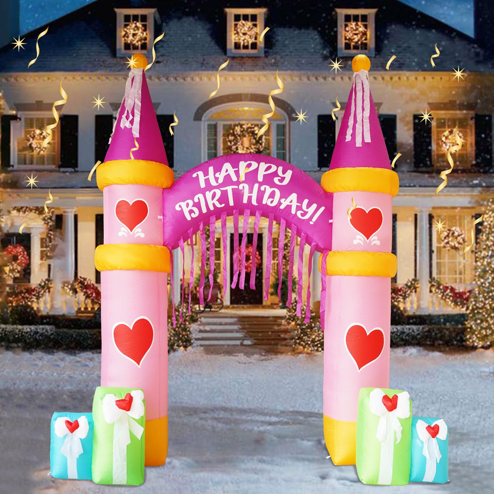 Photo 1 of [2025 New] 10FT Birthday Inflatable Arch, Build-in LED LightsArch Blow up Outdoor Yard Decorations for Birthday Party Indoor Home Celebration Garden Lawn