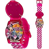 Disney Minnie Mouse Kids Flashing Musical Watch with Sound Effects, Colorful LED Lights, Interactive Flip Cover, Easy Digital Time Display, Adjustable Pink Polka Dot Strap, Fits Wrists 5.5" to 8"