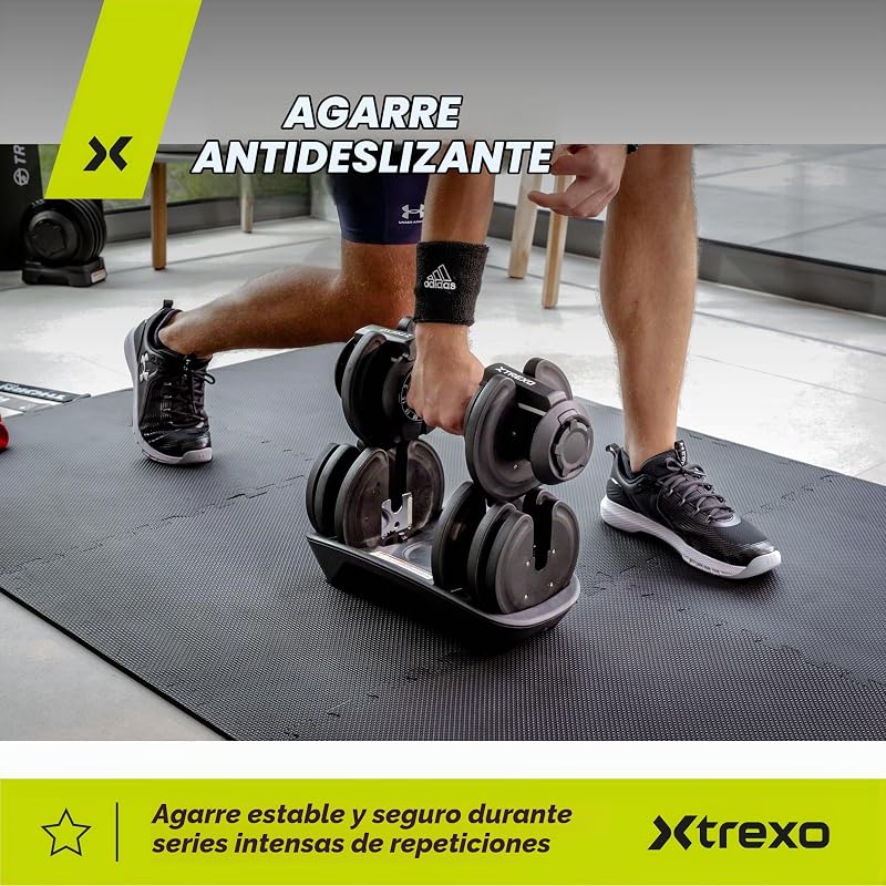 Mancuerna ajustable de 18 kg, regulación del peso con botón giratorio, pesas de hierro para entrenamiento de fuerza, mancuernas ajustables con mango ergonómico antideslizante
